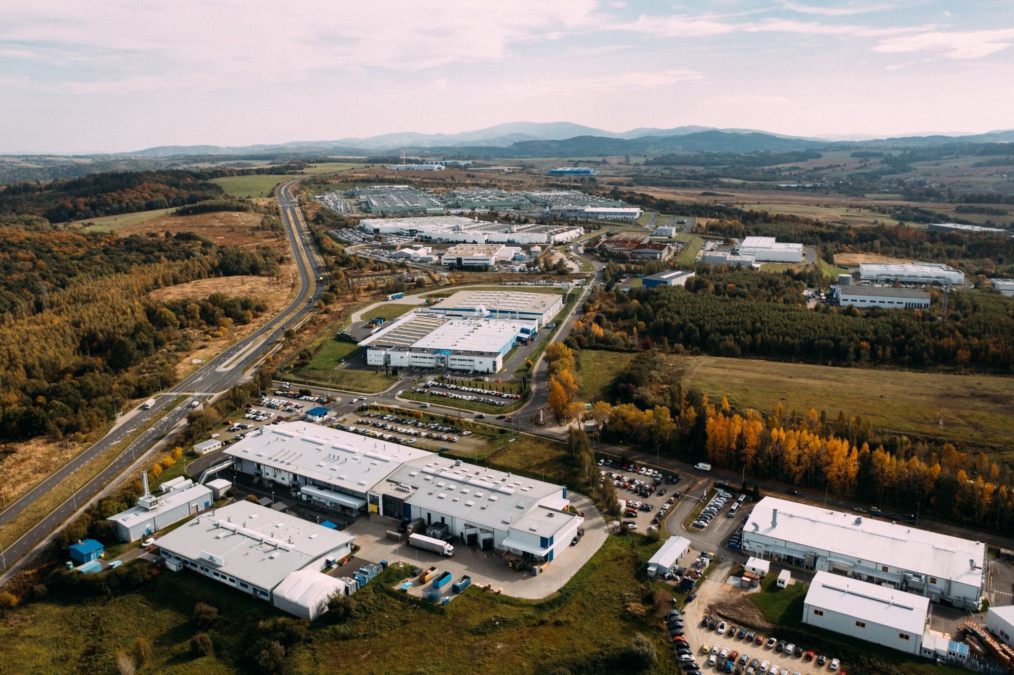 Aerial view of an industrial distribution area